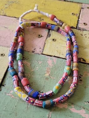 Handmade Multicolor African Trade Bead Necklace - Women Jewelry With bracelet